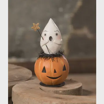 Spooked ghost in jack o'lantern