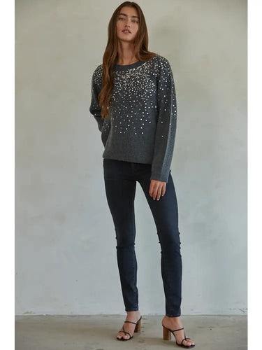 Knit Sequin Crew Neck Pullover