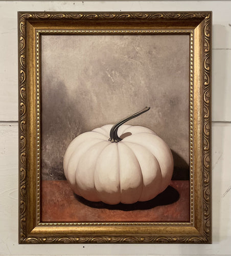 5x7 White Pumpkin Print in Gold Frame